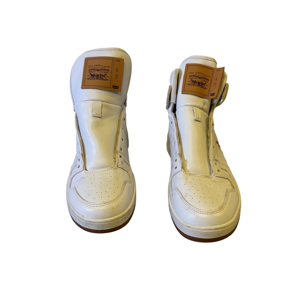Levis Mens Lot 521 High Top Sneakers White Synthetic Leather Red‎ Tab Size 9.5